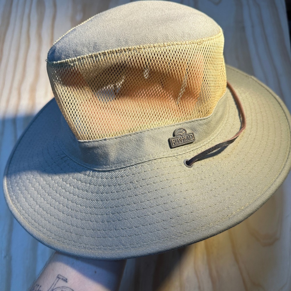 RedHead Mens Tan Mesh Safari Sun Hat Size M Ventilated Fishing Hiking Hat